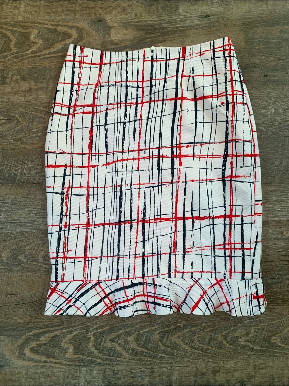 David Meister Plaid Pencil Skirt with Red and Black Lines